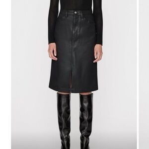 Frame Black Slit-Front Coated Midi Skirt 25